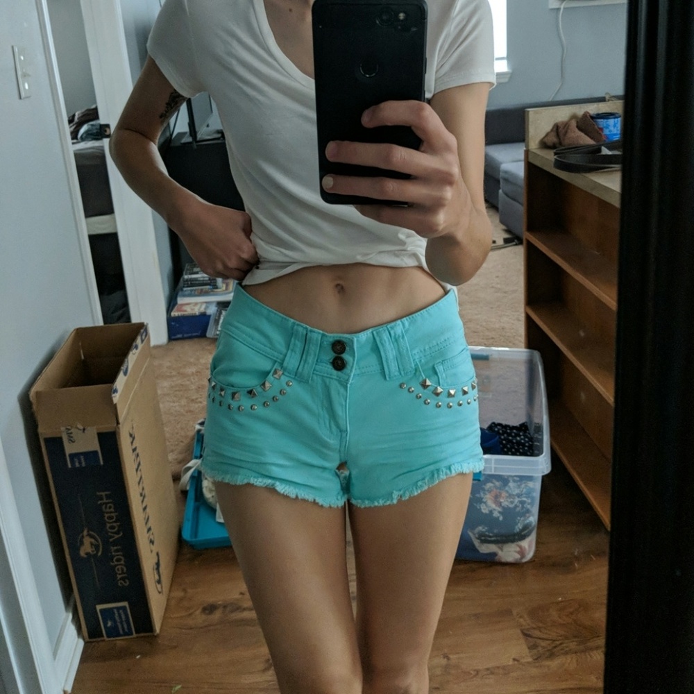 Mint Denim Cutoff Shorts